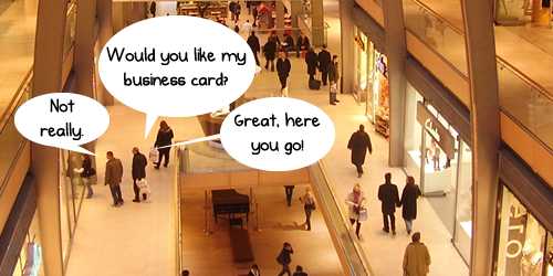 Handing out business cards whilst shopping