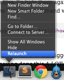 Relaunch Finder by right clicking the Finder Icon whilst holding the `option/alt` key