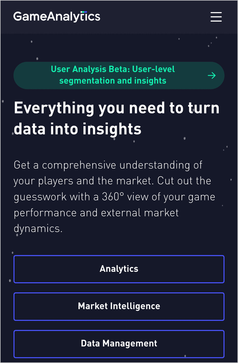 GameAnalytics Website screenshot