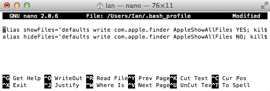 Adding aliases to .bash_profile via Terminal